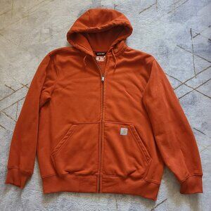 SOLD- Carhartt Rain Defender Zip Hoodie L Orange Loose Fit Workwear Jacket